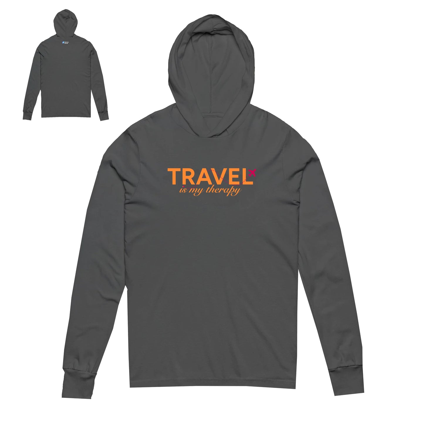 "Travel Is My Therapy Hooded" Hooded Long Sleeve Tee
