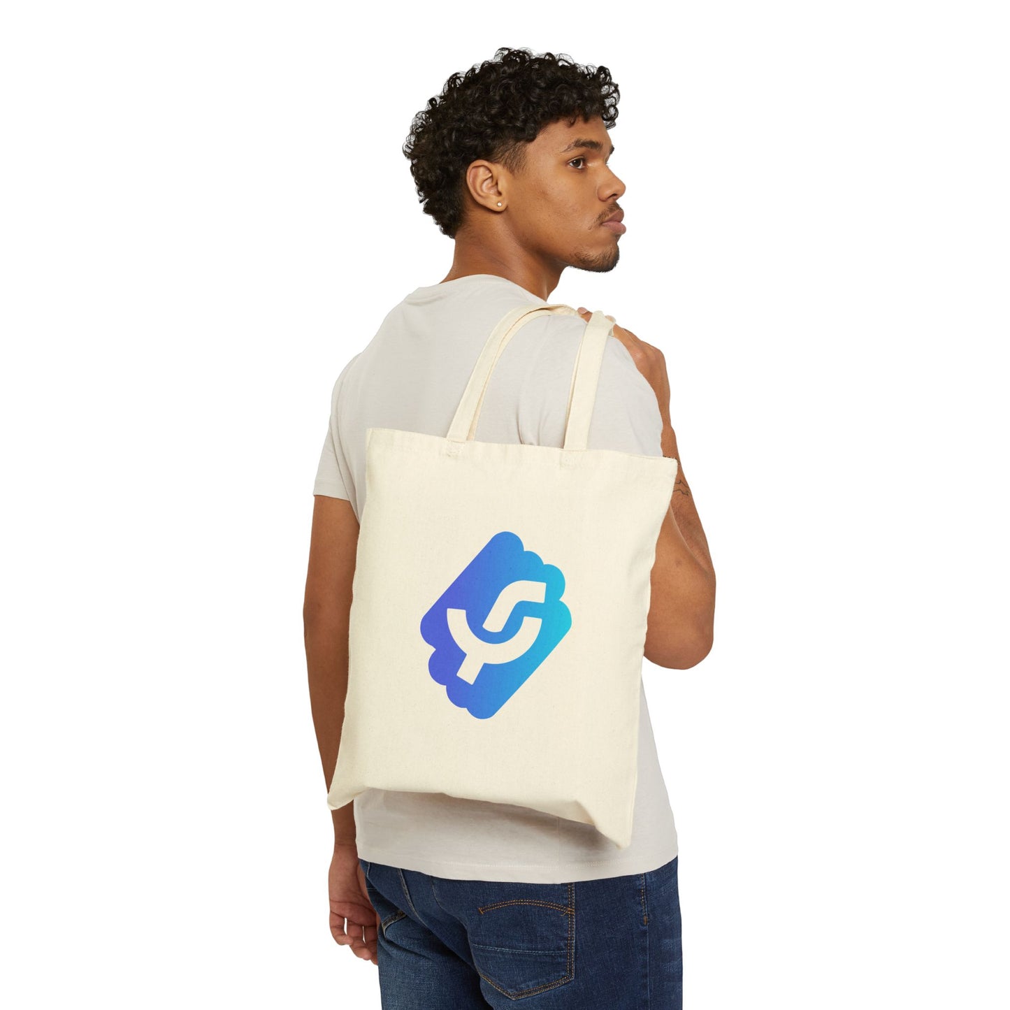 Logo Gradient Canvas Tote Bag — Reusable Cotton Shopping Tote