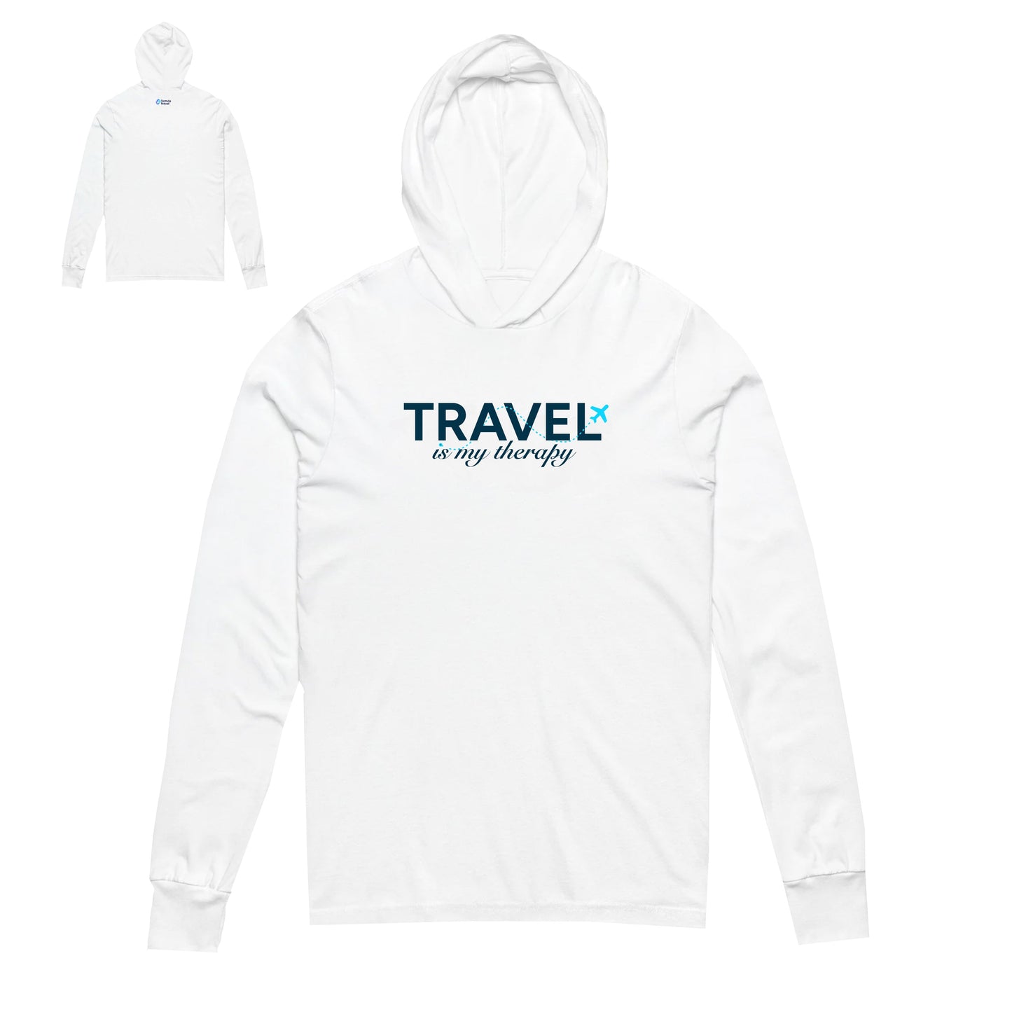 "Travel Is My Therapy Hooded" Hooded Long Sleeve Tee