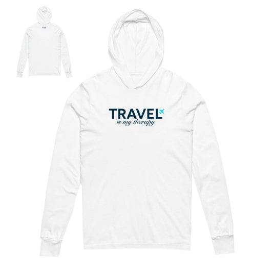 "Travel Is My Therapy Hooded" Hooded Long Sleeve Tee